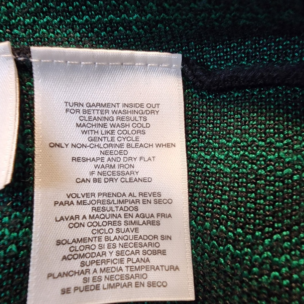 ANNE KLEIN Size Large Black Green Knit Sleeveless Geometric Fit & Flare Dress - Picture 12 of 13